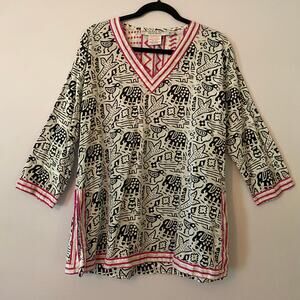 Gretchen Scott Designs White Black Pink Animal Print V-neck Tunic Top Medium